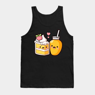 Cute Mango Milkshake and a Mango Cake with Hearts | Kawaii Style Couple Gift Tank Top